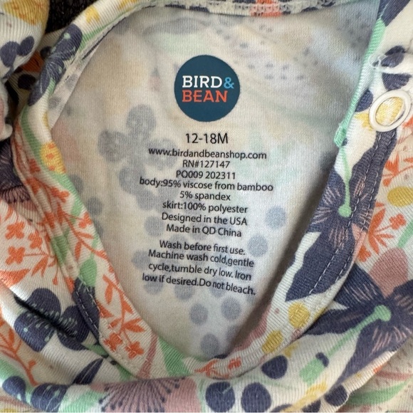 Bird & Bean Bamboo Pink Tulle Skirted Dress Bodysuit Meadow Floral Size 12-18M - Picture 6 of 6